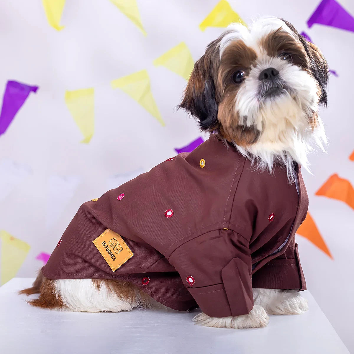15 Furries Mirror Work Chocolate Brown Kurta For Dogs - Zigly