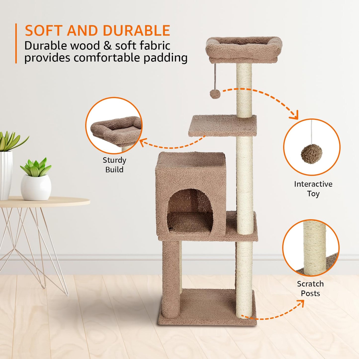 ZL Snickers Cat Tree Three Floor with Hanging Ball - Large