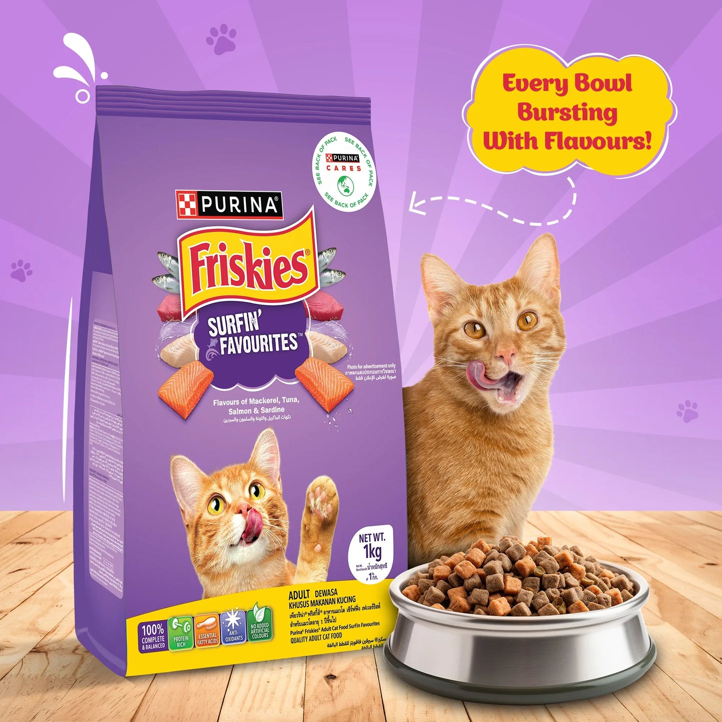 PURINA FRISKIES Surfin' Favourites Mackerel Tuna Salmon & Sardine Flavours Dry Adult Cat Food - 1kg - Zigly