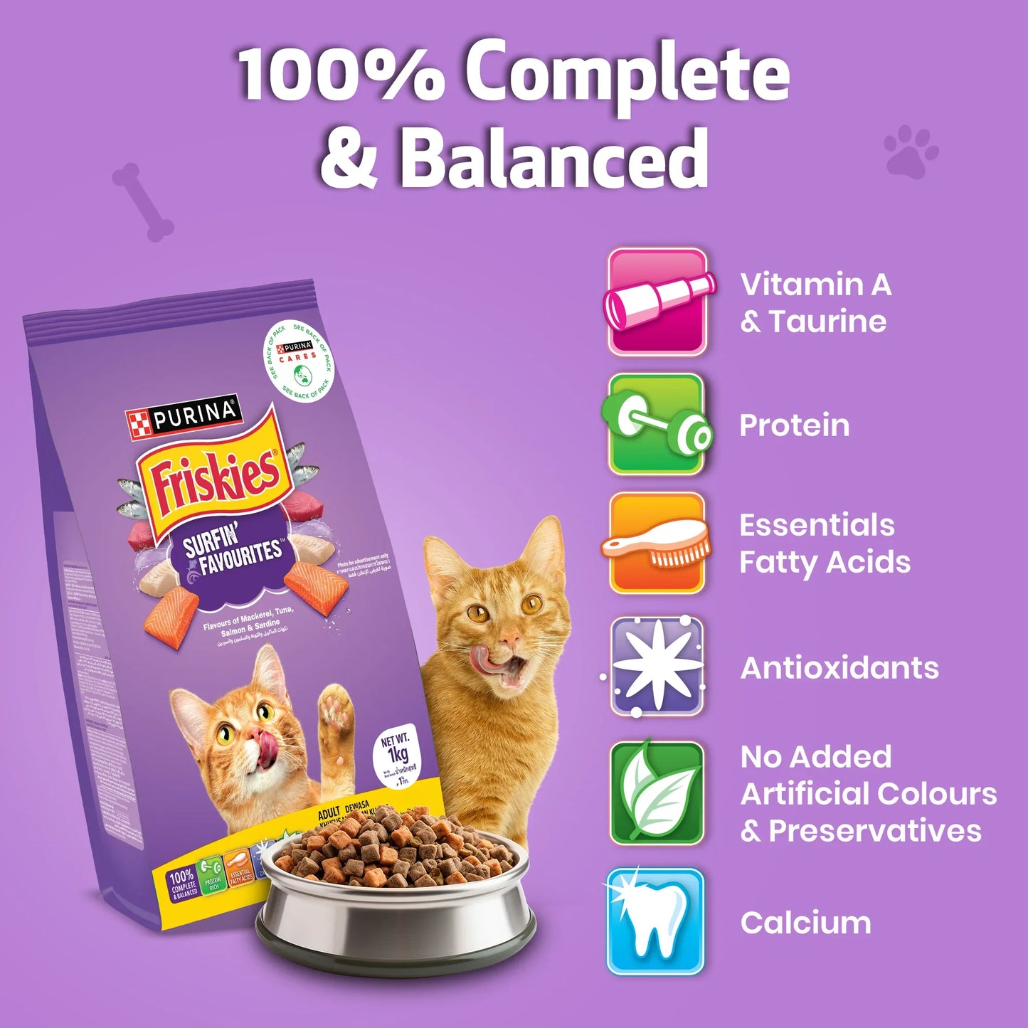 PURINA FRISKIES Surfin' Favourites Mackerel Tuna Salmon & Sardine Flavours Dry Adult Cat Food - 1kg - Zigly