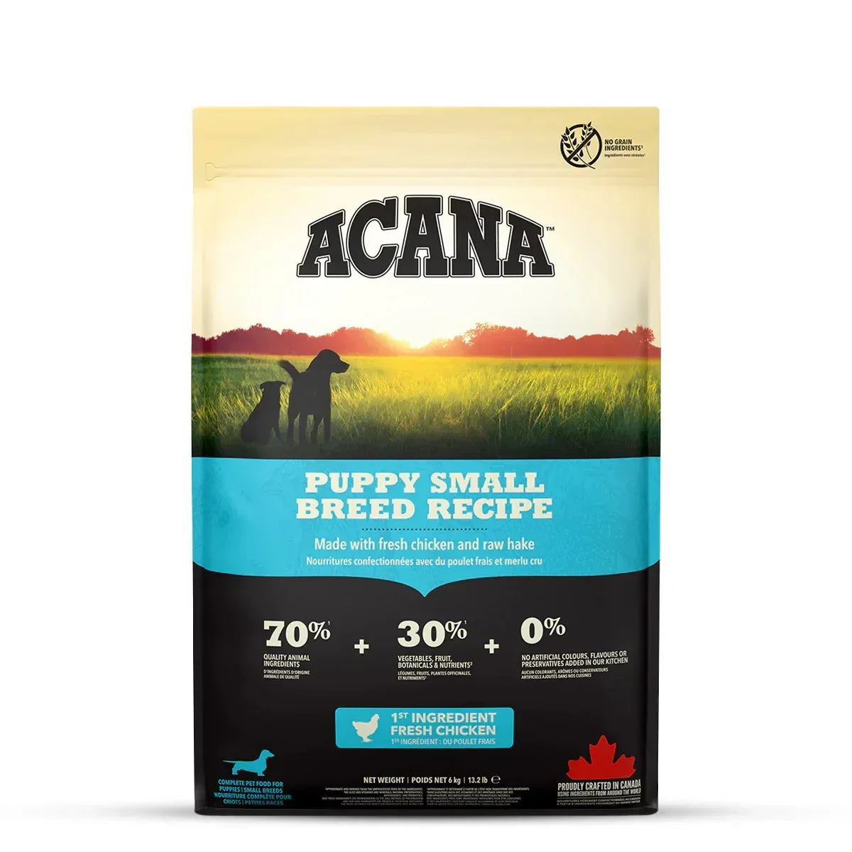 Acana Puppy Small Breed Dry Food 6kg bag with sunrise field, fresh chicken recipe, zigly