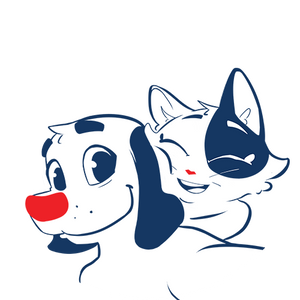 Cartoon character with a red nose and blue accents on a white background-All