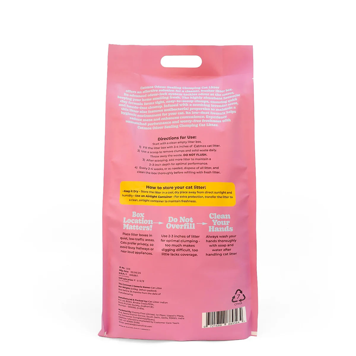 Catmos Odour Sealing Clumping Cat Litter  Lavender, 5kg - Zigly