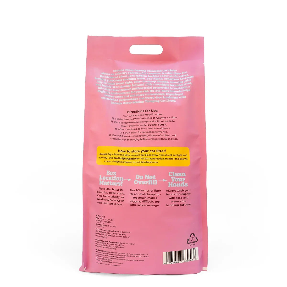 Catmos Odour Sealing Clumping Cat Litter Lavender, 5kg - Zigly