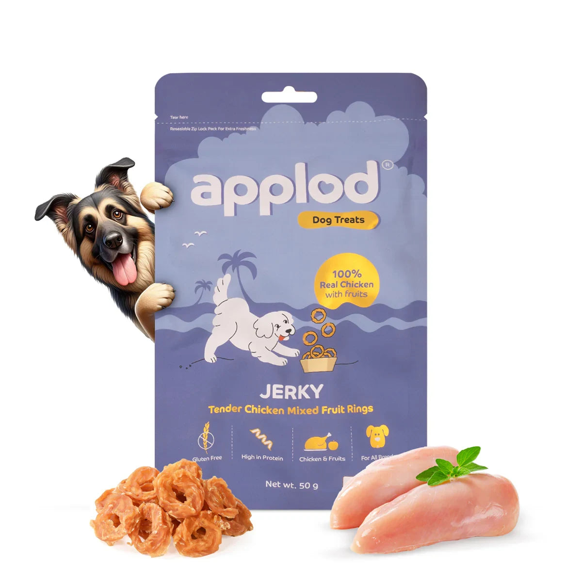 Applod Tender Chicken Mix Fruit Rings Dog Treat - 50g - Zigly