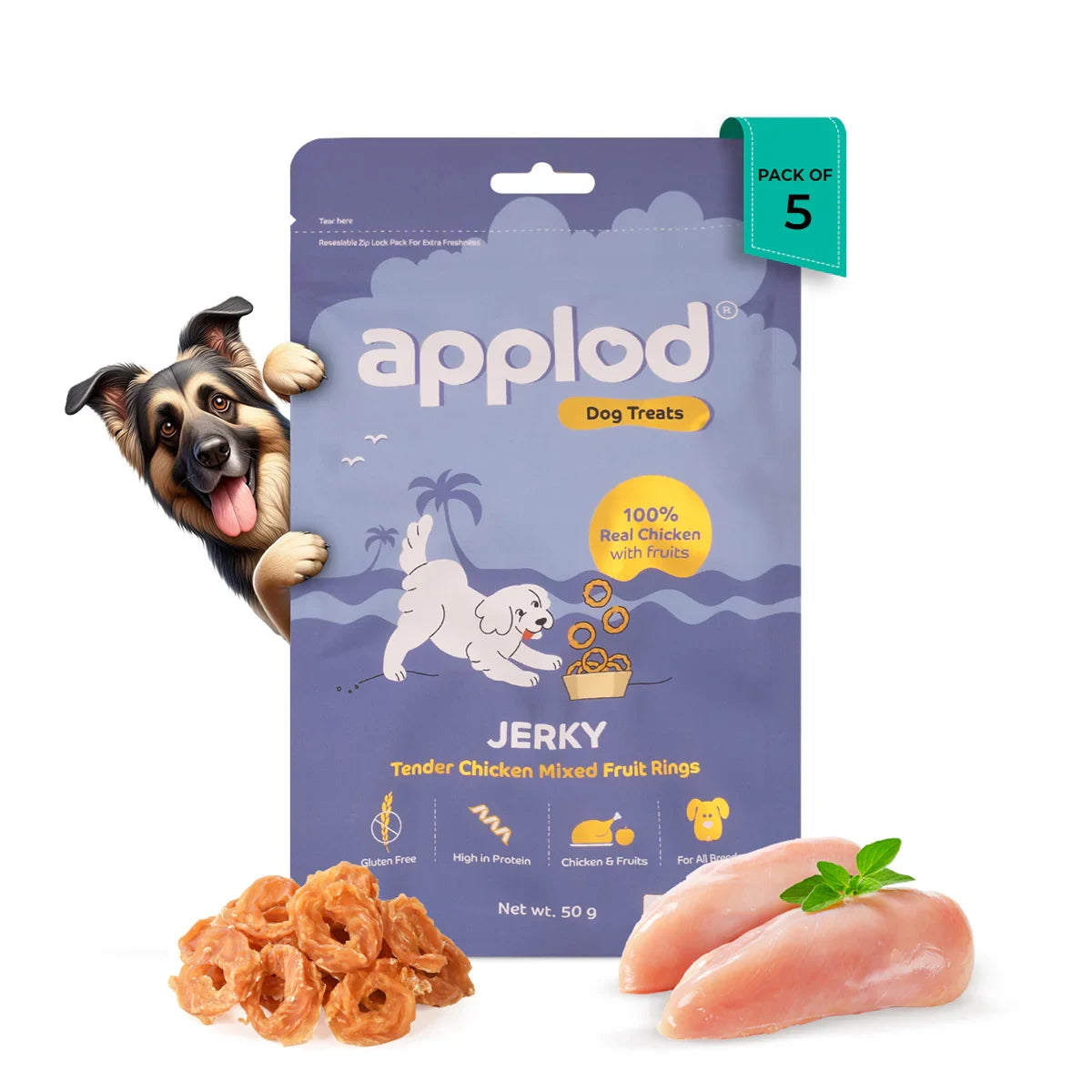 Applod Tender Chicken Mix Fruit Rings Dog Treat - 50g - Zigly