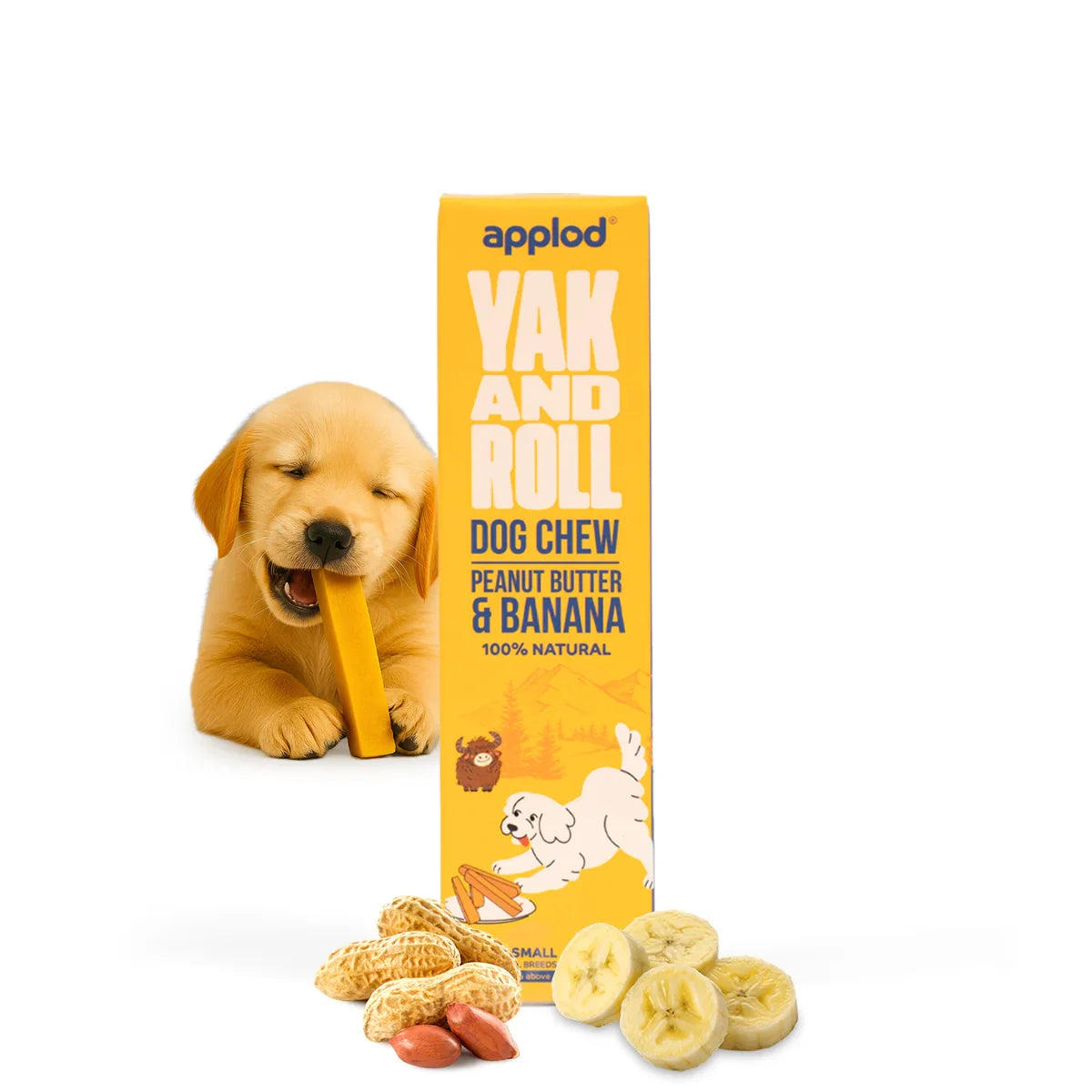 Applod Yak & Roll Peanut Butter & Banana Yak Chew for Dogs - Zigly