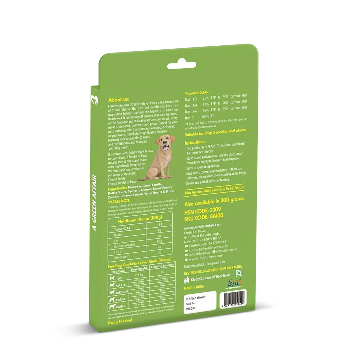 Fresh For Paws A green Affair Fresh Dog Food - All Breed Adult - Zigly