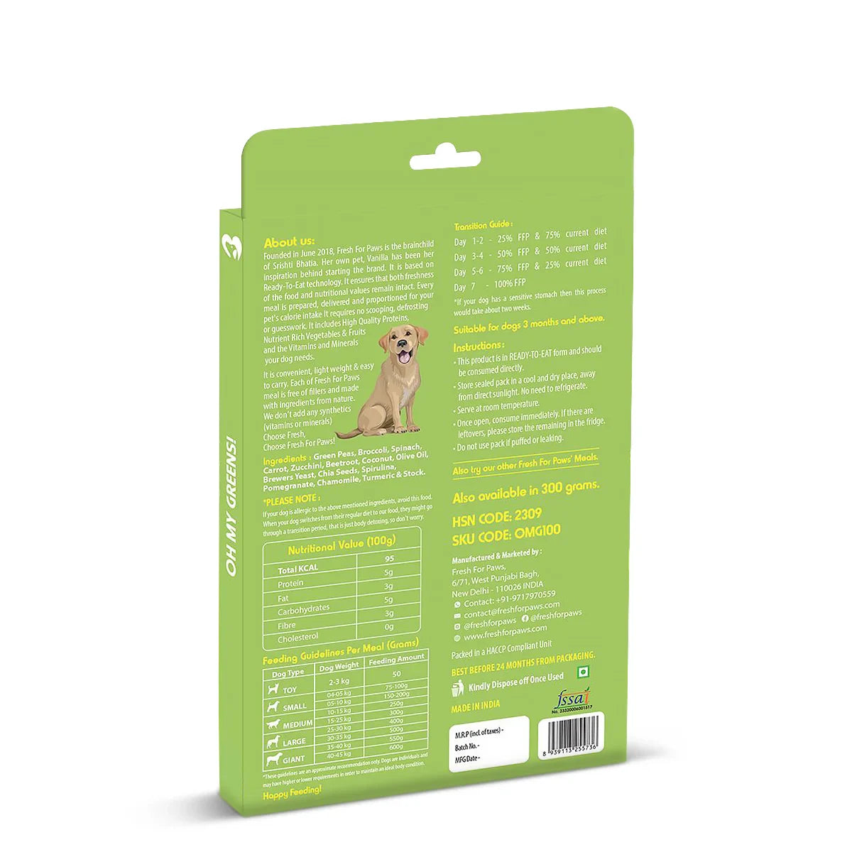 Fresh For Paws Oh My Green Wet Dog Food - All Breed Adult - Zigly