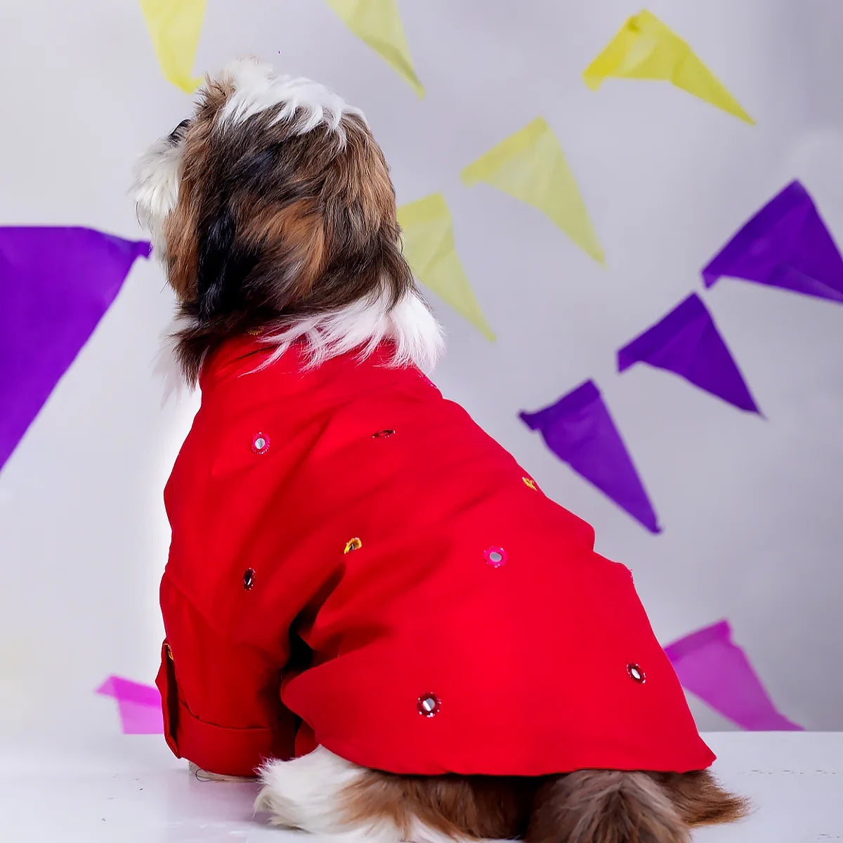 Furries Mirror Work Electric Red Kurta For Dogs - Zigly