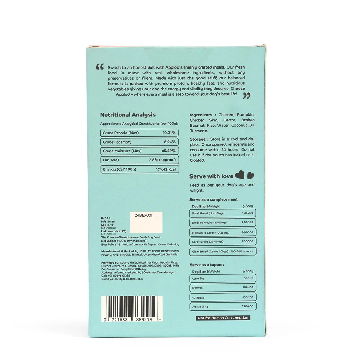 Applod Chicken Pilaf Fresh Dog Food – For Adult Dogs