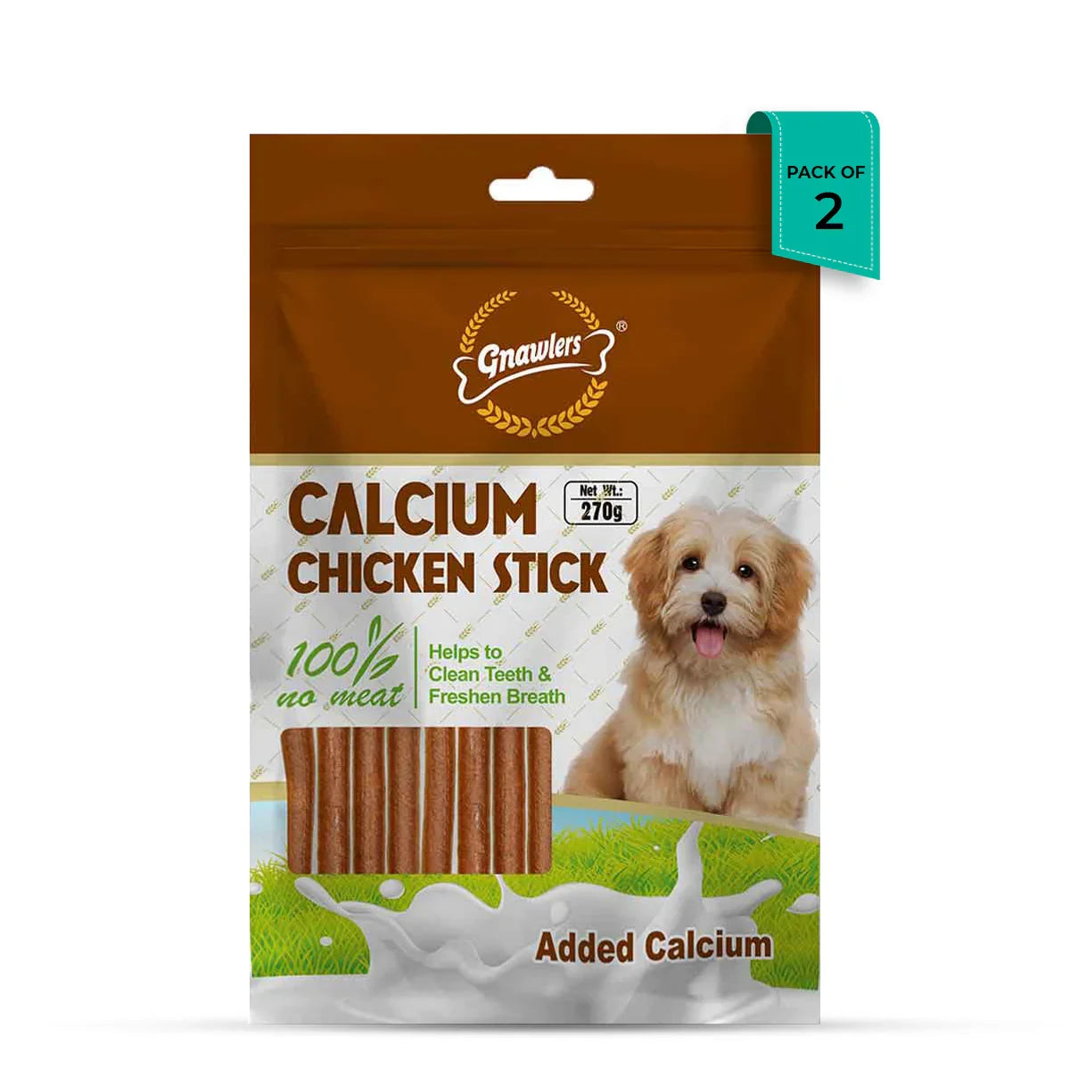 Gnawlers Calcium Chicken Sticks No Meat with Added Calcium Dog Dental Treat - 270g - Zigly