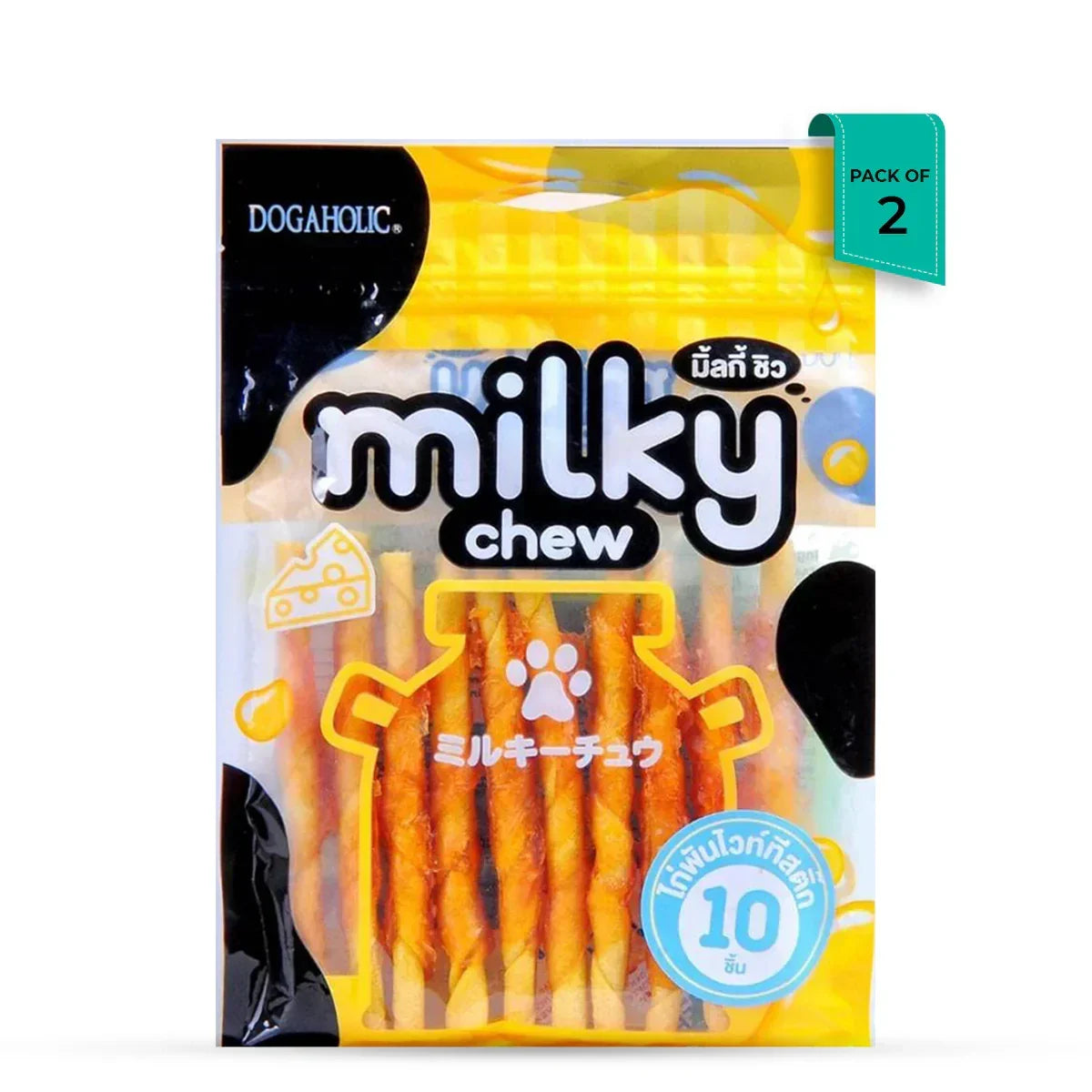 Dogaholic Milky Chew Cheese & Chicken Sticks Dog Treat - 10 pieces - Zigly