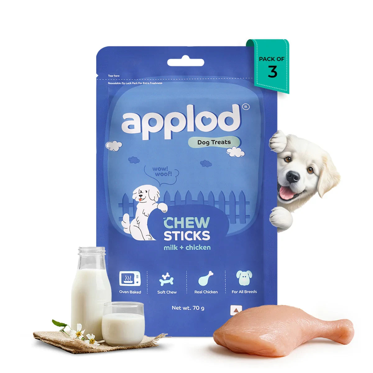 Applod Soft Milk Chew Sticks Dog Treat - 70g - Zigly