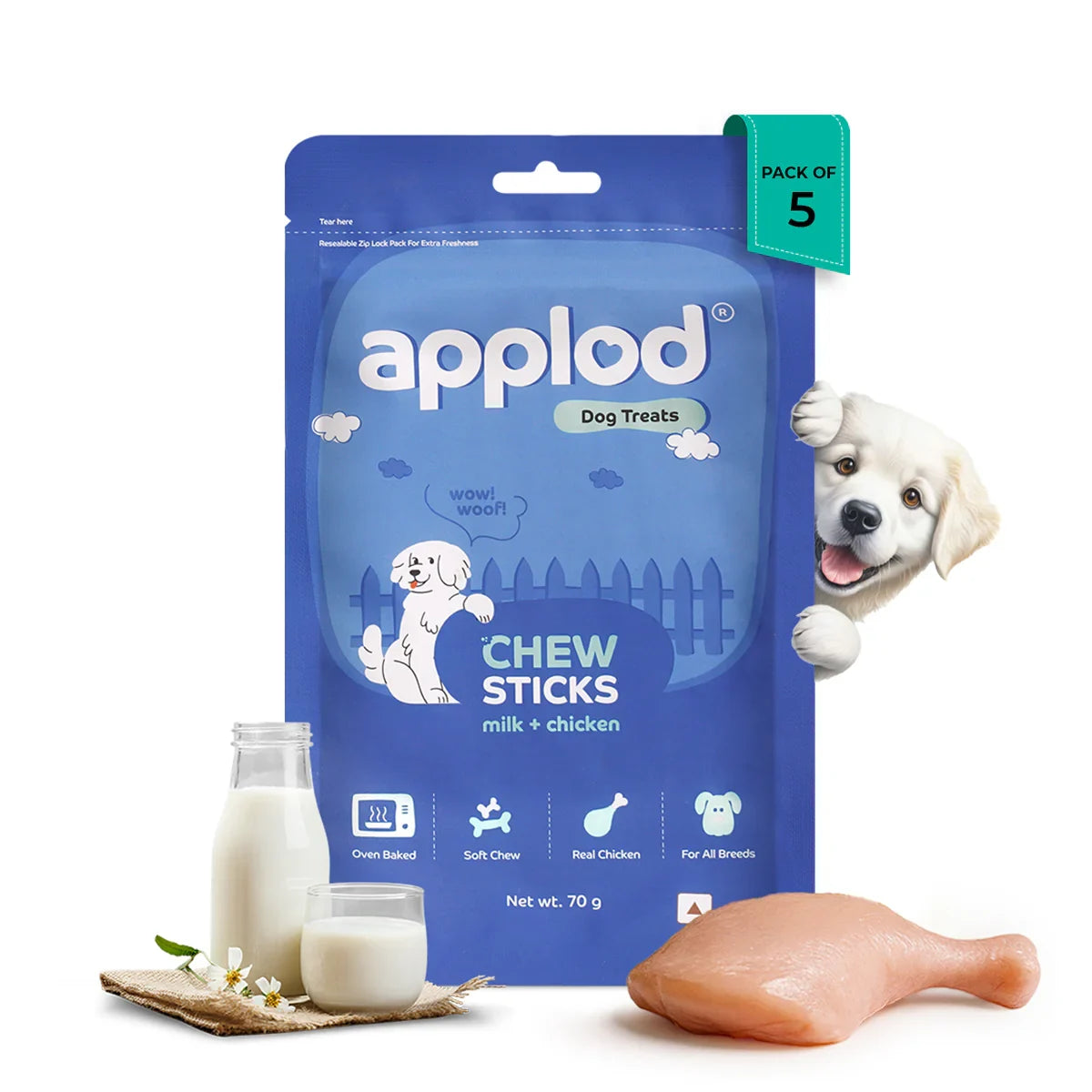 Applod Soft Milk Chew Sticks Dog Treat - 70g - Zigly