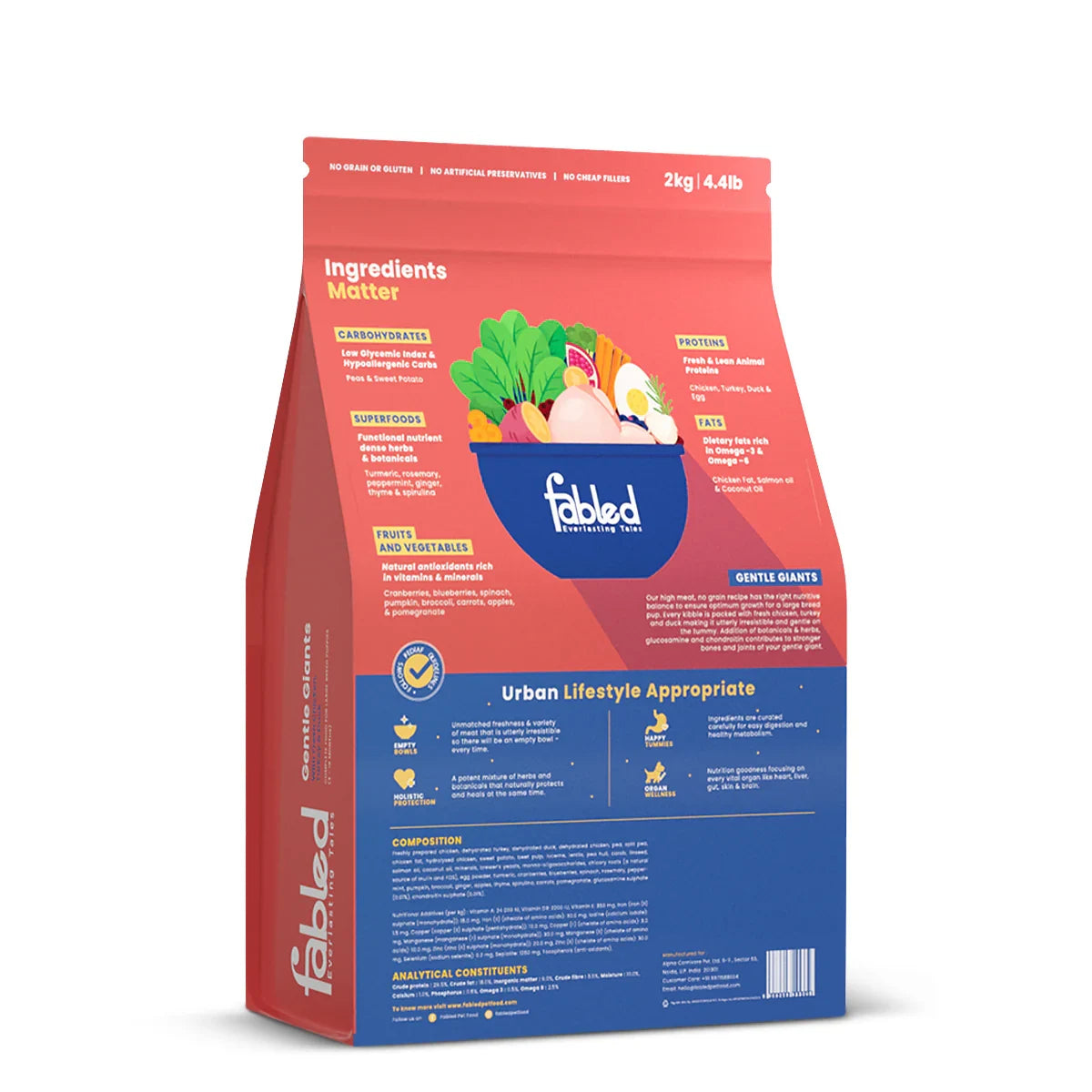 Fabled Gentle Giant With Fresh Chicken, Turkey & Duck Dry Dog Food - Large Breed Puppy - 2kg - Zigly