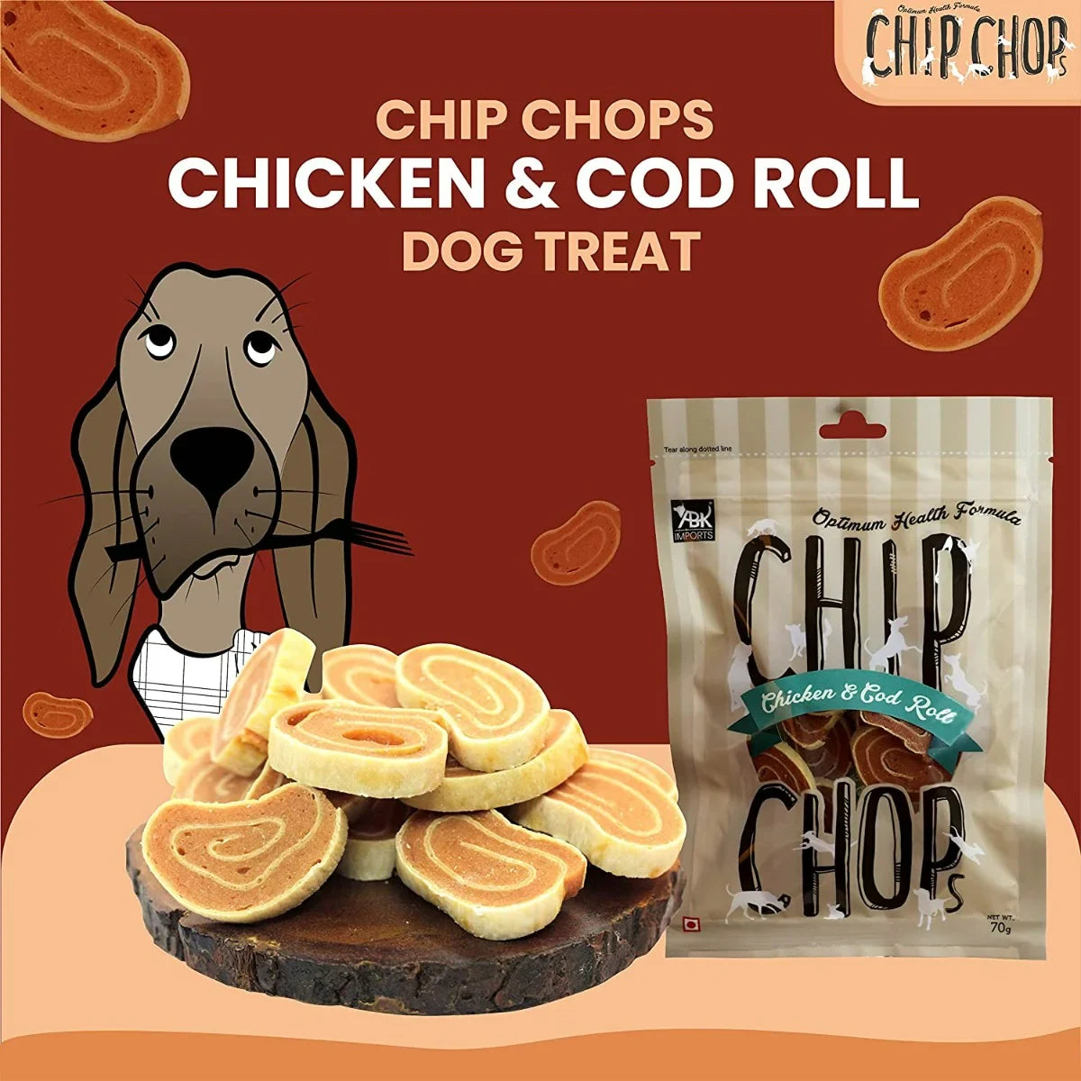 Chip Chops Chicken & Codfish Rolls Dog Meaty Treat - 70g - Zigly