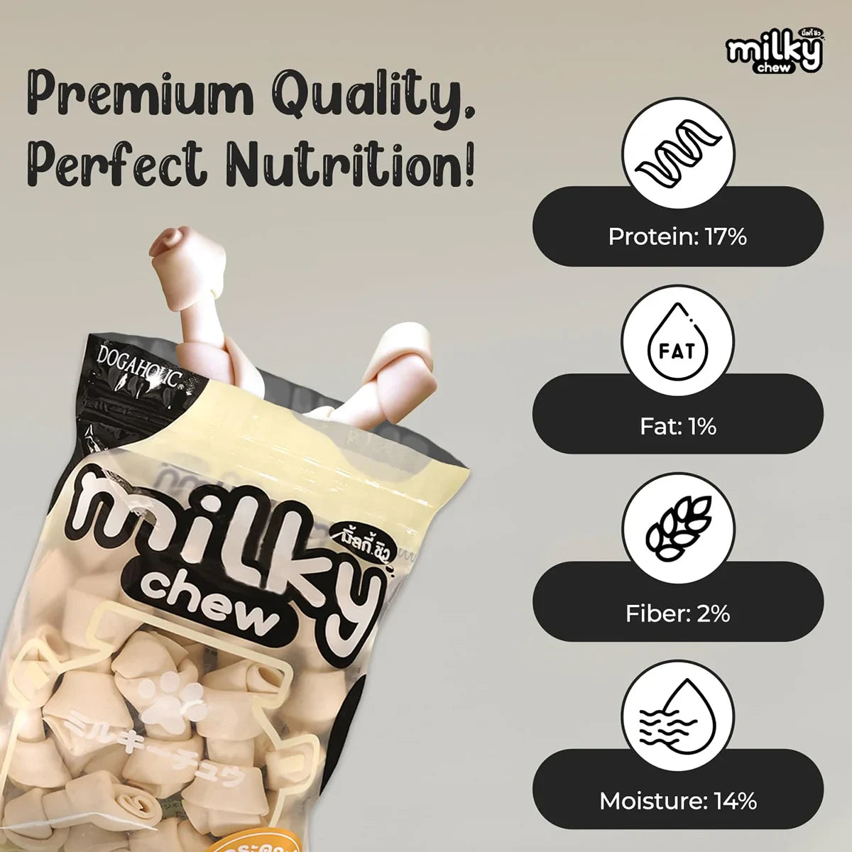 Dogaholic Milky Chew Bone Dog Treat - 15 pieces - Zigly