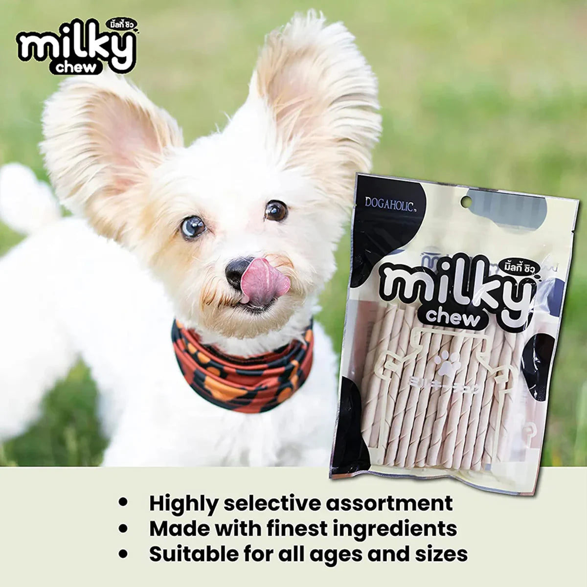 Dogaholic Milky Chew Stick Style Dog Treat - 30 pieces - Zigly