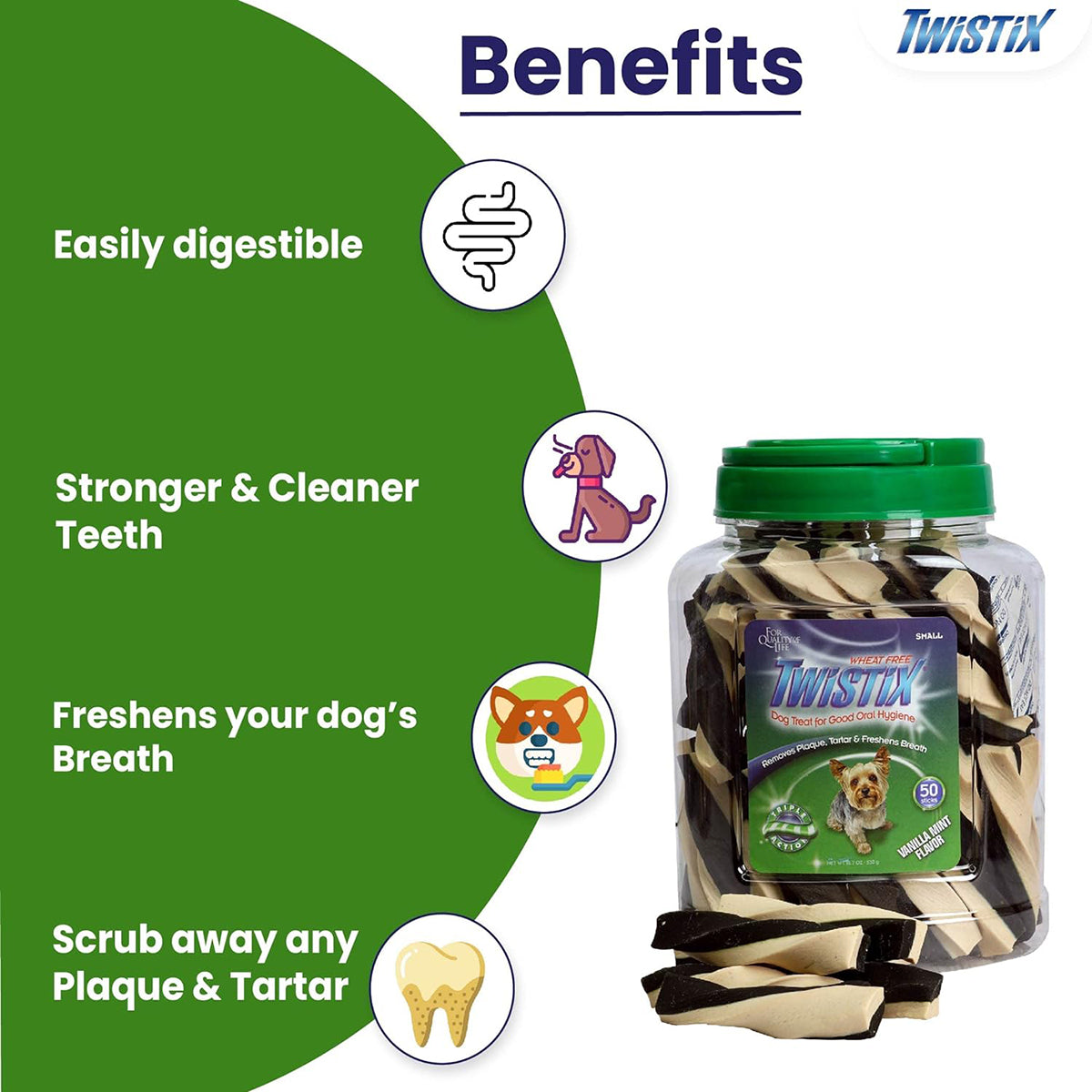 NPIC Twistix Vanilla Mint Dog Dental Treat - 50 Sticks - Canister - Zigly