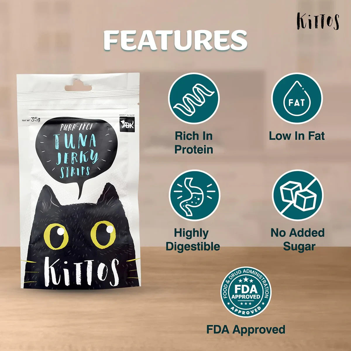 Kittos Tuna Jerky Strips Cat Meaty Treat  35gm - Zigly