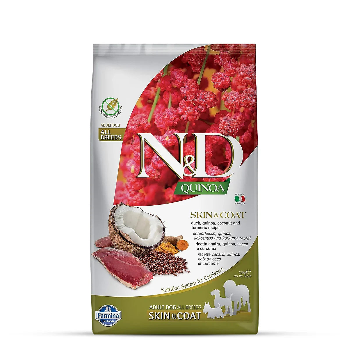 Farmina N&D Grain Free Quinoa Skin & Coat - (Duck, Coconut & Turmeric) Dry Dog Food - All Breeds Adult - 2.5kg - Zigly
