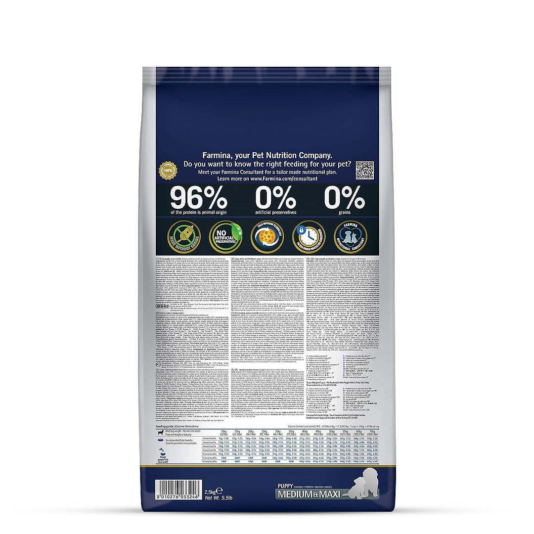 Farmina N&D Grain Free Pumpkin Lamb & Blueberry Dry Dog Food - Medium & Maxi Breed Puppy - Zigly