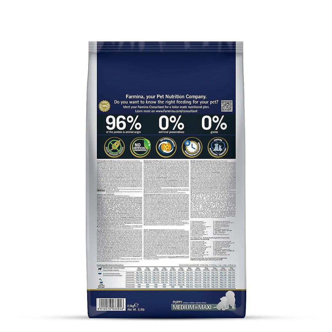 Farmina N&D Grain Free Pumpkin Lamb & Blueberry Dry Dog Food - Medium & Maxi Breed Puppy - Zigly