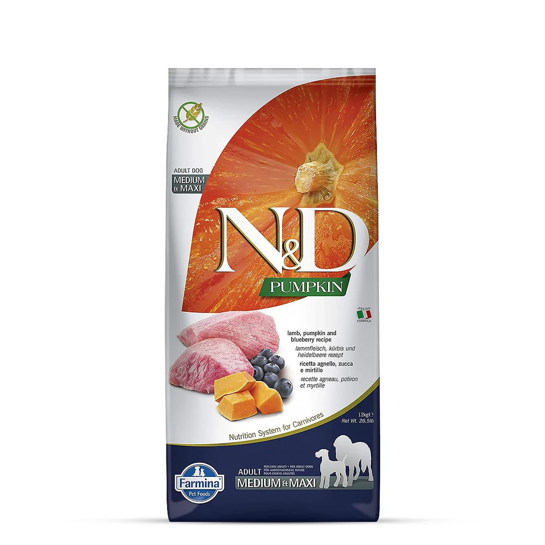 Farmina N&D Grain Free Pumpkin Lamb & Blueberry Dry Dog Food - Medium & Maxi Breed Adult - Zigly