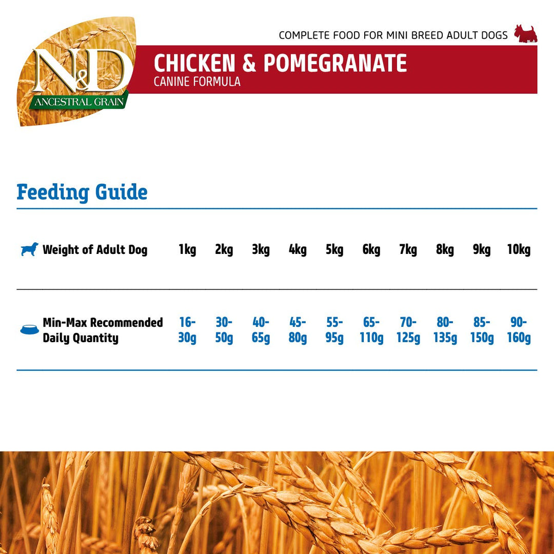 Farmina N&D Ancestral Grain Chicken & Pomegranate Mini Breed Adult - Dry Dog Food - Zigly