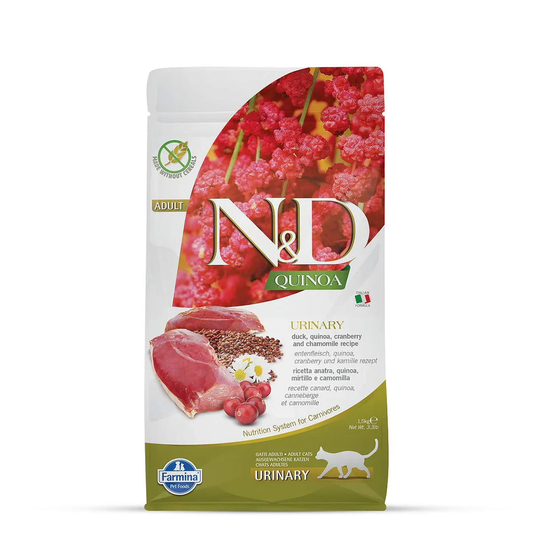 Farmina N&D Grain Free Quinoa Urinary (Duck, Cranberry & Chamomile) Dry Cat Food - All Breed Adult - 1.5kg - Zigly