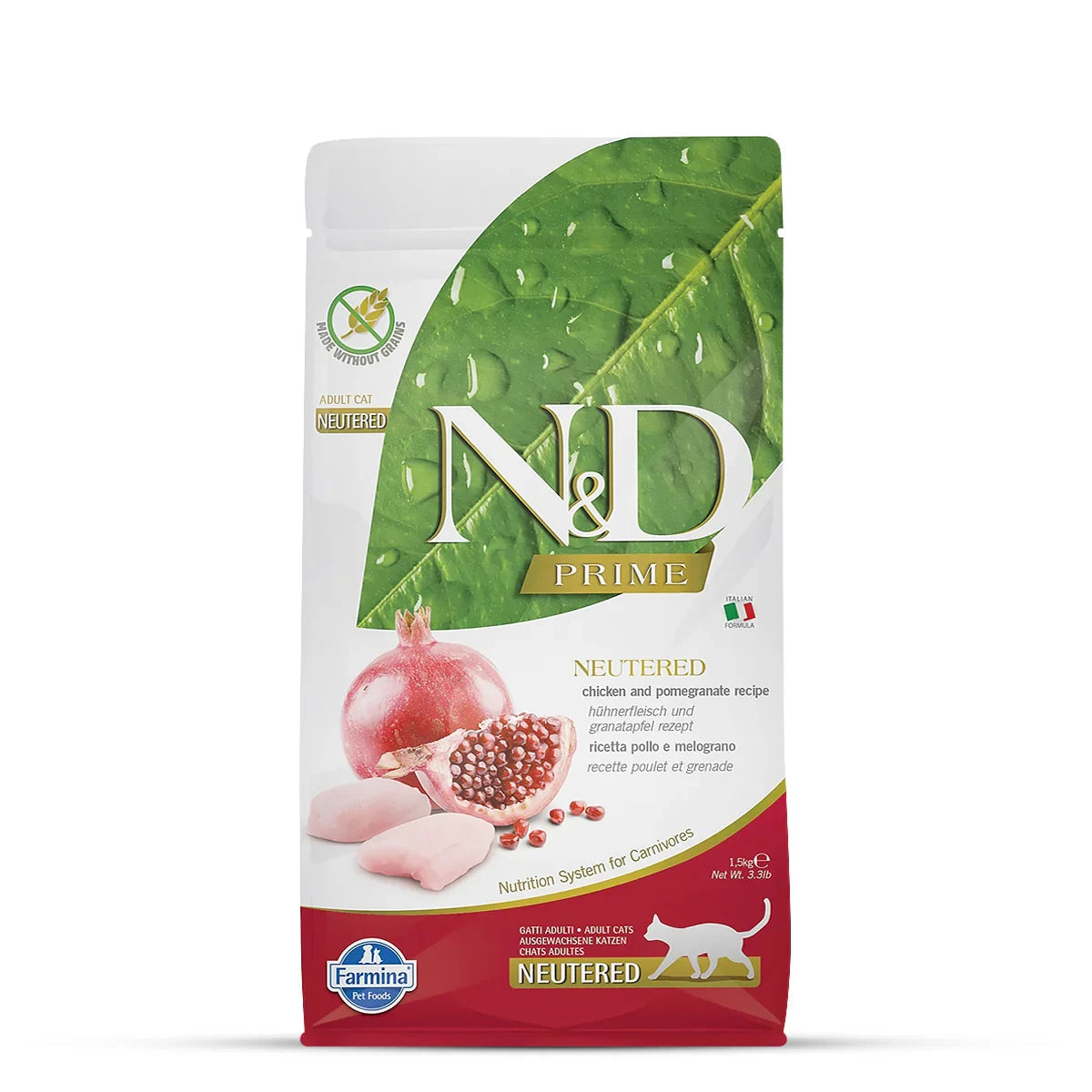Farmina N&D Grain Free Prime Chicken & Pomegranate Dry Cat Food - All Breed Neutered Adult - 1.5kg - Zigly