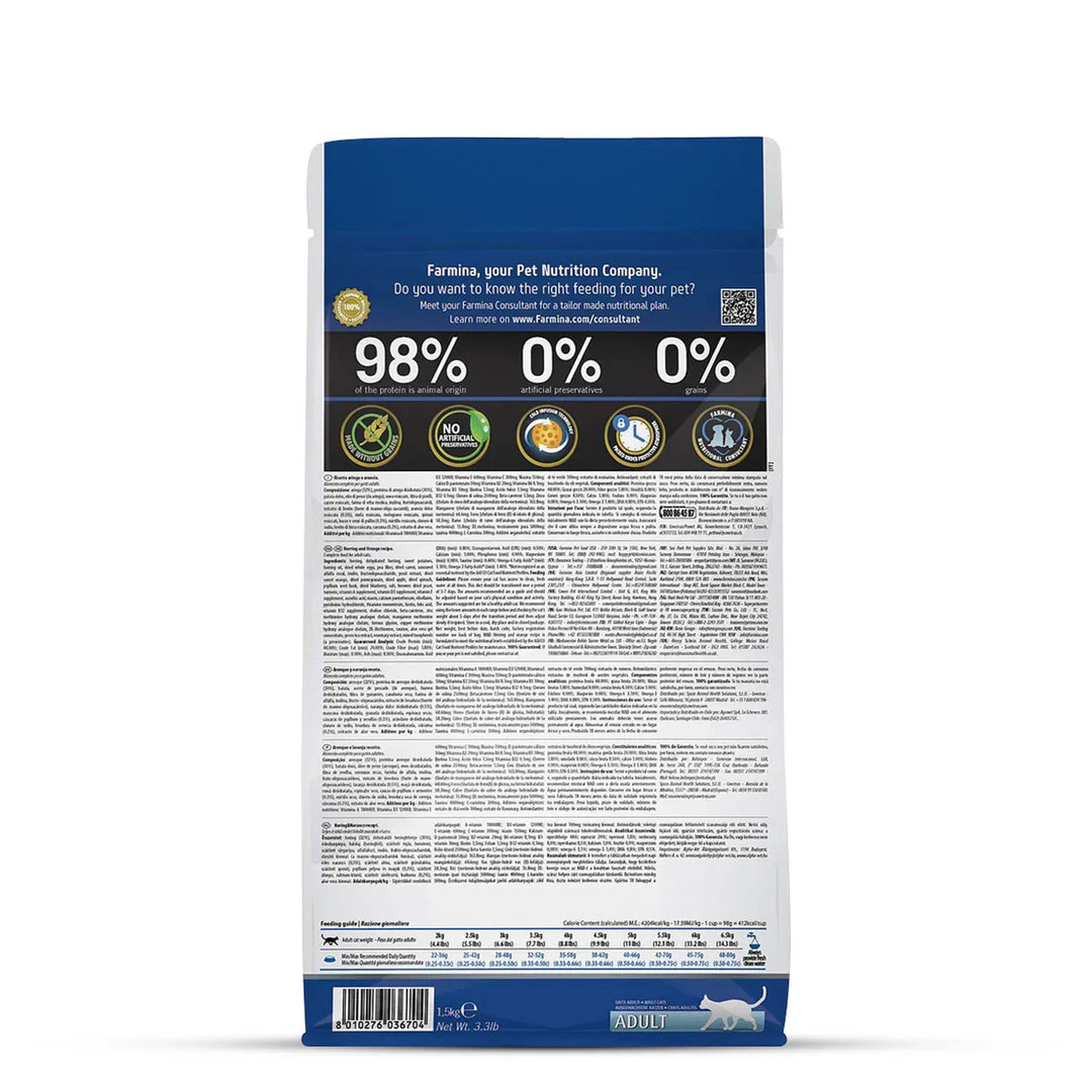 Farmina N&D Grain Free Ocean Herring & Orange Adult Dry Cat Food - All Breeds - Zigly