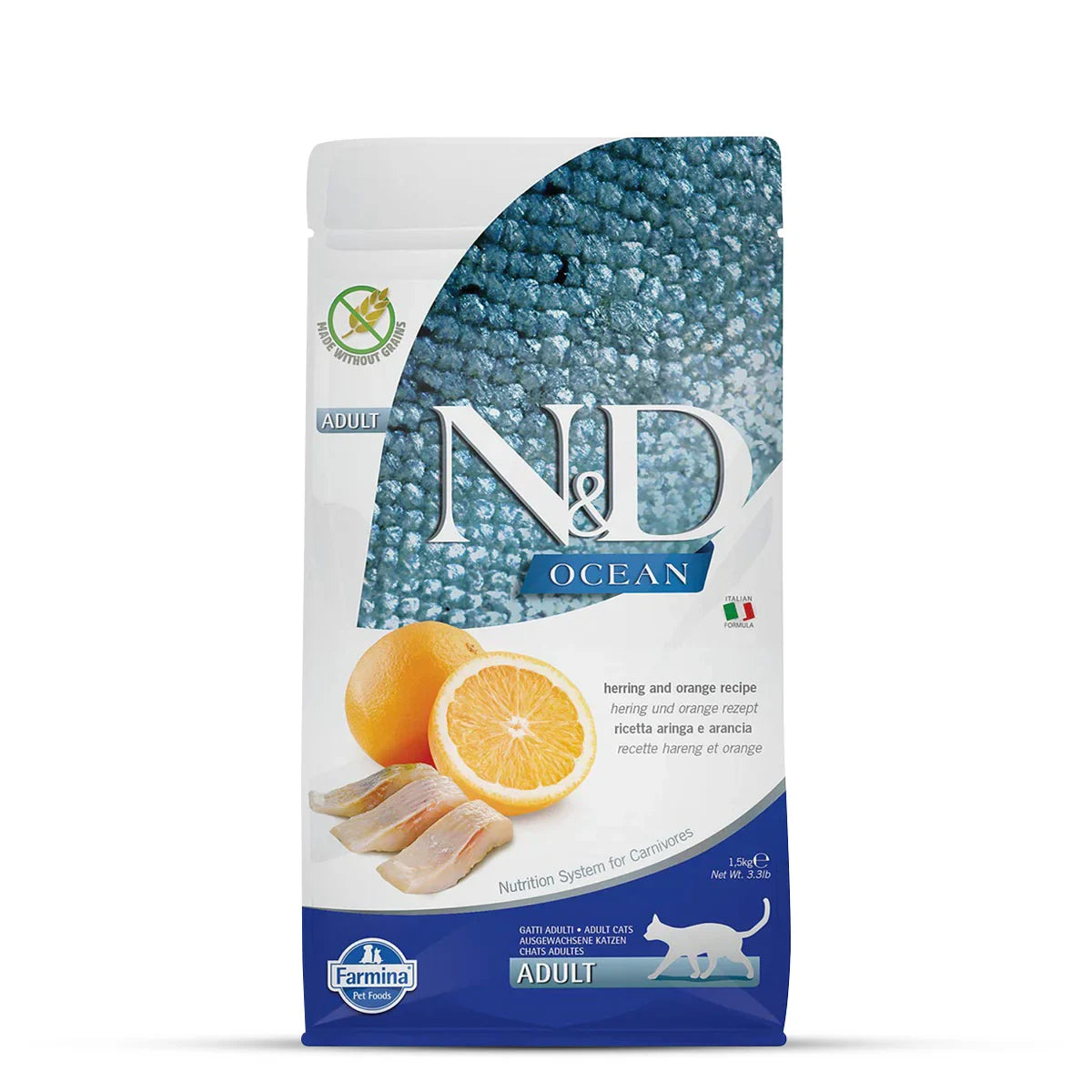 Farmina N&D Grain Free Ocean Herring & Orange Adult Dry Cat Food - All Breeds - Zigly