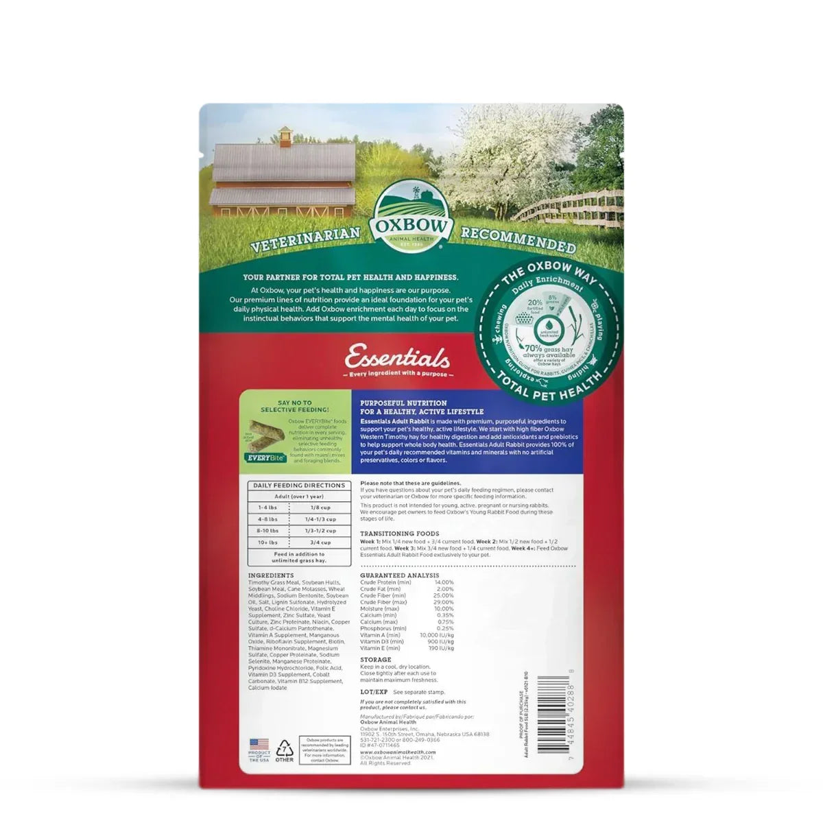 Oxbow Essentials Adult Rabbit Food 2.25kg - Zigly