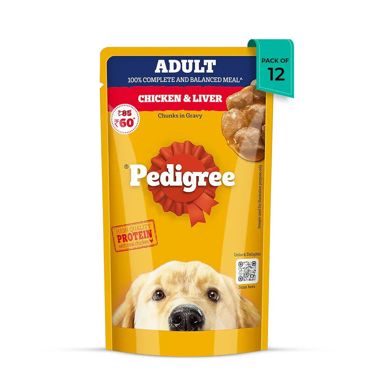 Pedigree Chicken & Liver Chunks in Gravy Adult Wet Dog Food - 130g