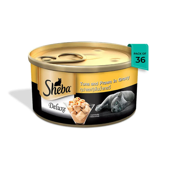 Sheba Deluxe Tuna & Prawn In Gravy Premium Canned Wet Cat Food - All Breed Adult - 85g - Zigly