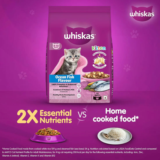 Whiskas Ocean Fish Dry Cat Food - All Breed Kitten (2-12 months) - Zigly