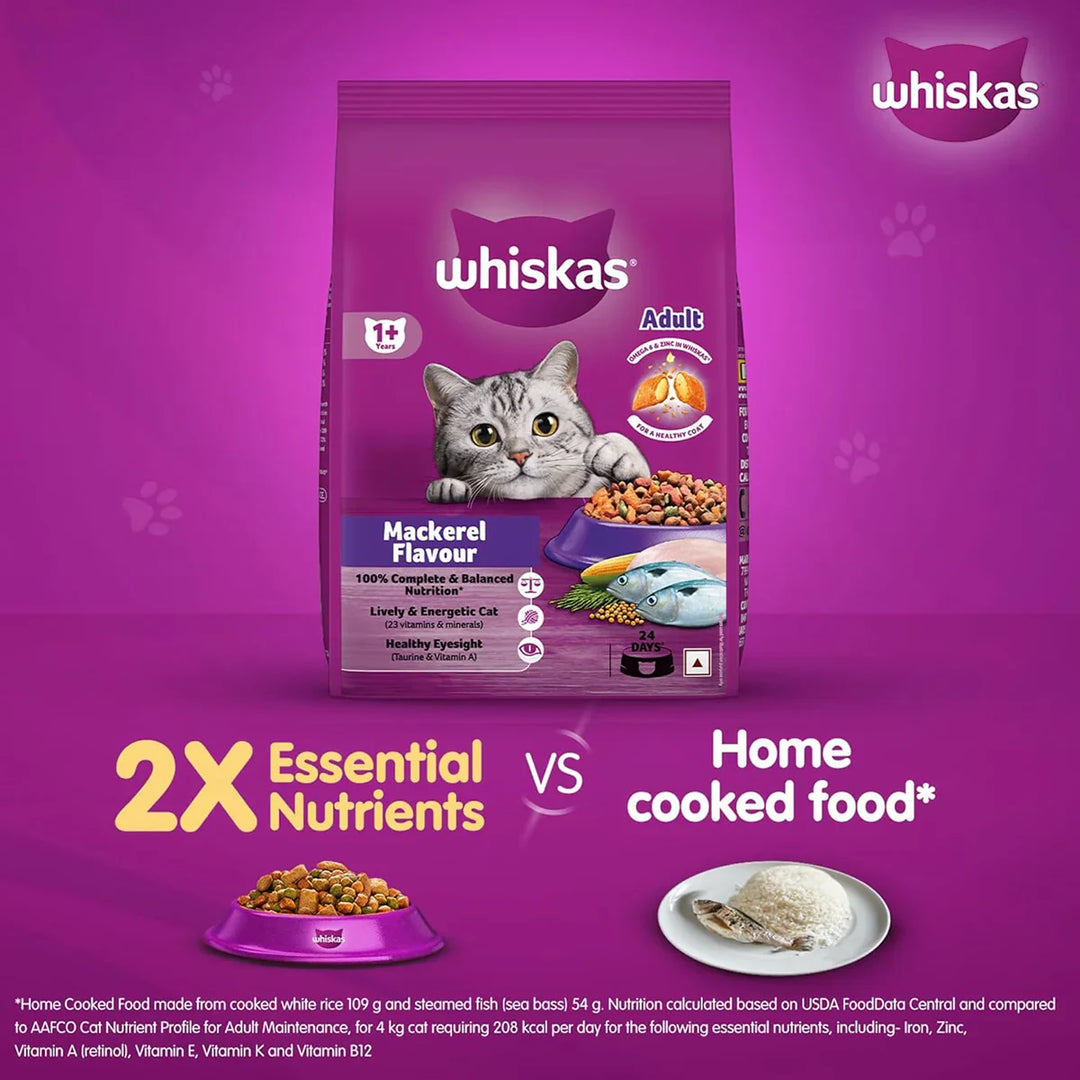 Whiskas Mackerel Dry Cat Food - All Breeds Adult (1+ year) - Zigly