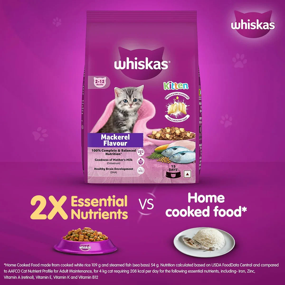 Whiskas Mackerel Dry Cat Food - All Breed Kitten (2-12 months) - Zigly