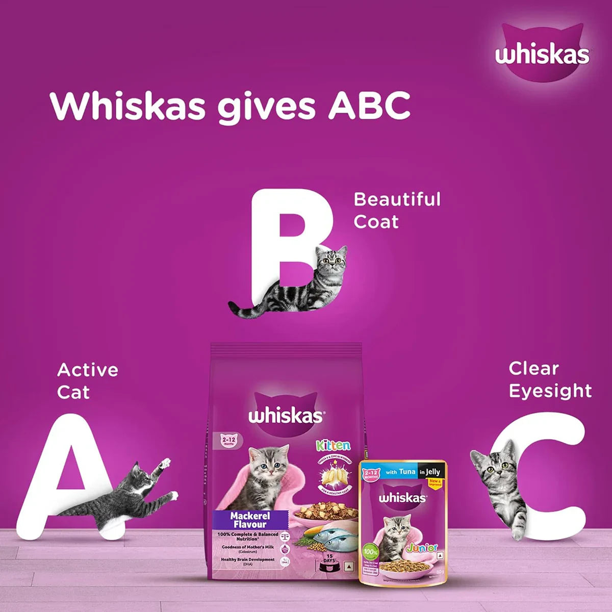 Whiskas Mackerel Dry Cat Food - All Breed Kitten (2-12 months) - Zigly