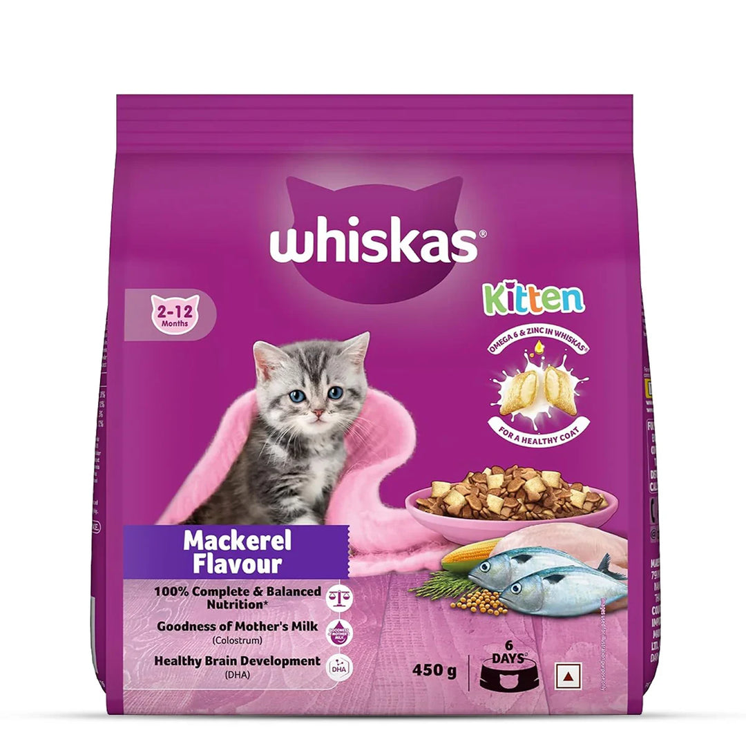 Whiskas Mackerel Dry Cat Food - All Breed Kitten (2-12 months) - Zigly