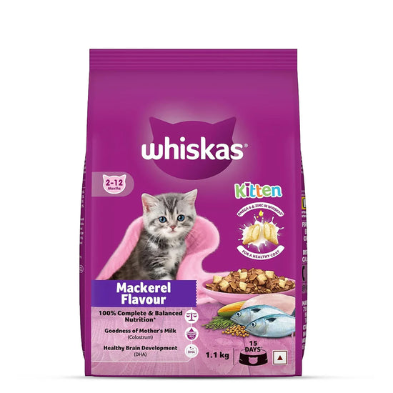 Whiskas Mackerel Dry Cat Food - All Breed Kitten (2-12 months) - Zigly