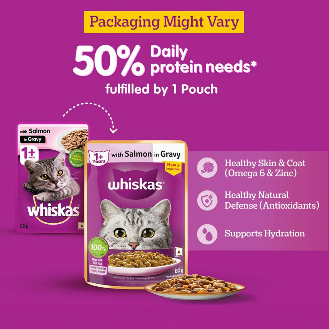 Whiskas Adult Salmon In Gravy Wet Cat Food - 80g - Zigly