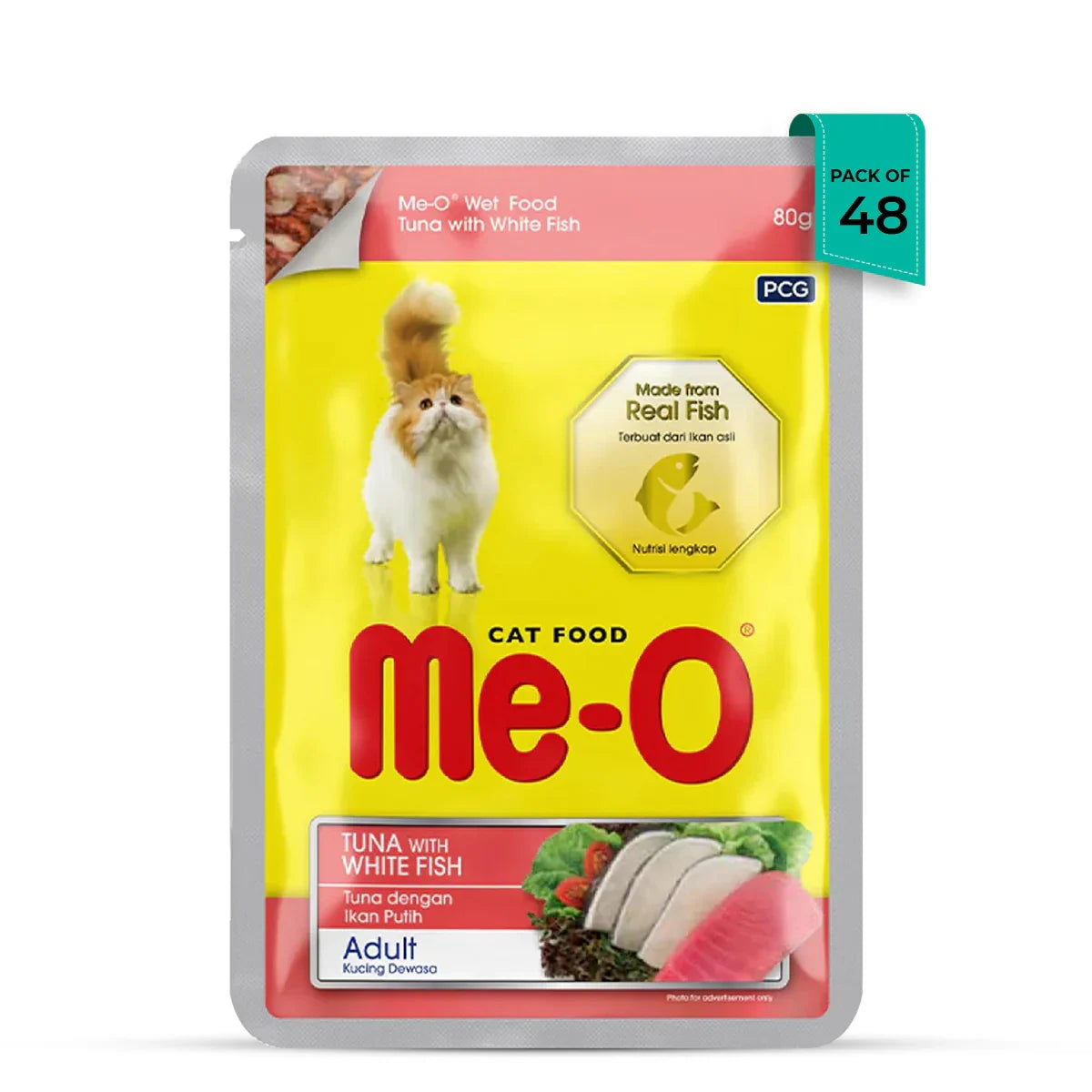 Me-O Tuna White Fish Adult Wet Cat Food - All Breed Adult - 80g - Zigly
