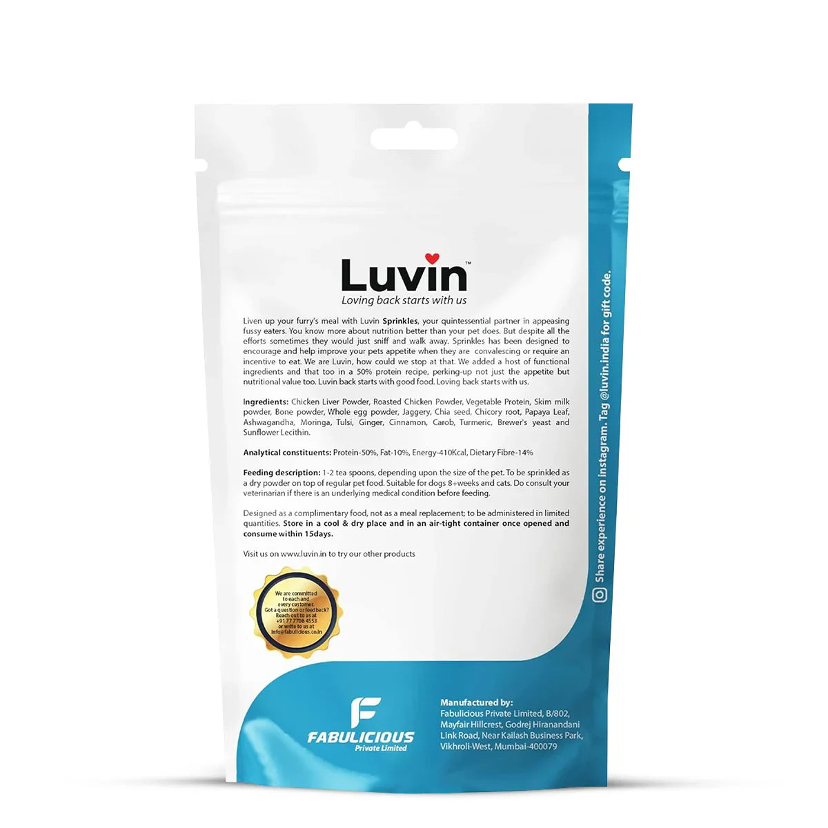 Luvin Herbal Gourmet Food Topper for Dogs & Cats  120gm - Zigly