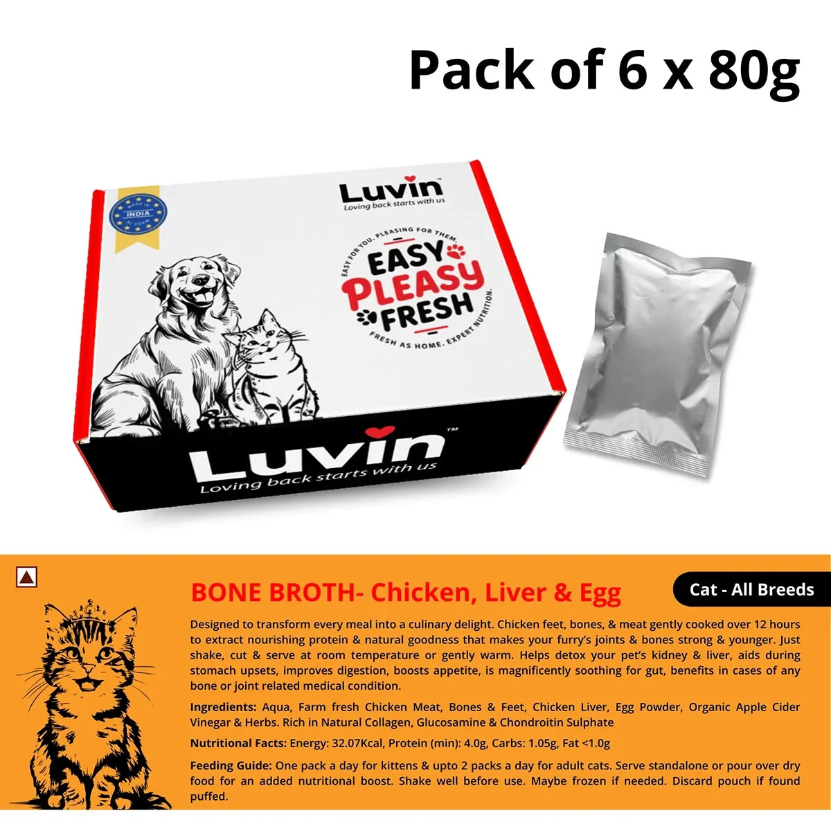 Luvin Chicken Bone Broth for Cats  80ml (Pack of 6) - Zigly
