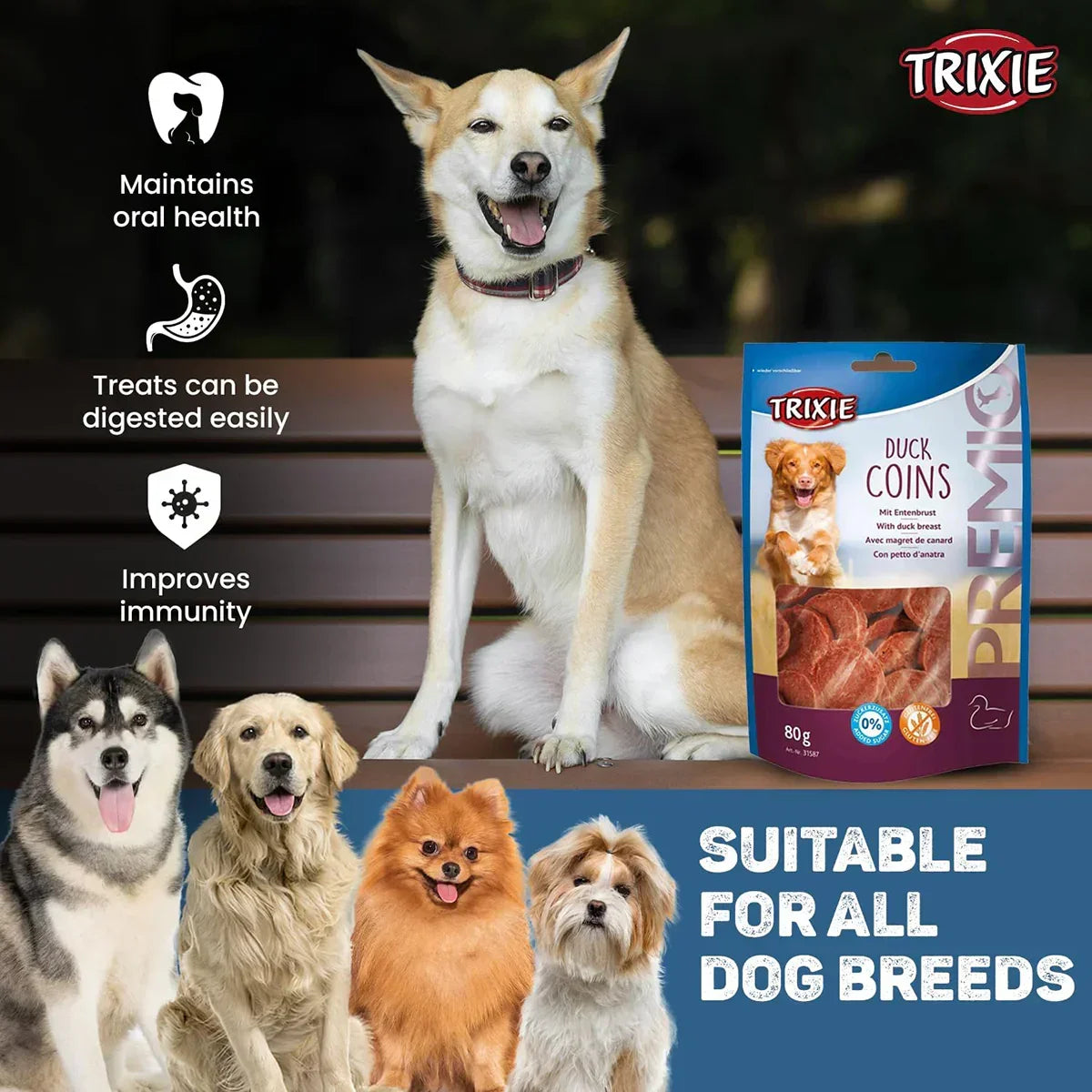 Trixie Premio Duck Coins Dog Treat - 80g - Zigly