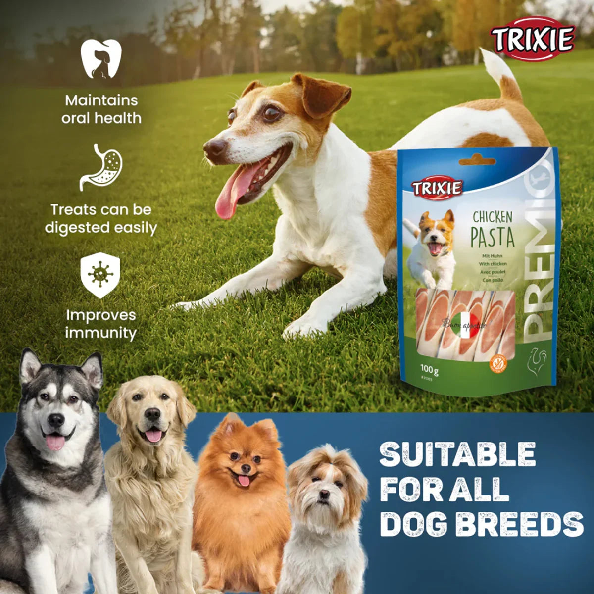 Trixie Premio Chicken Pasta Dog Treat - 100g - Zigly