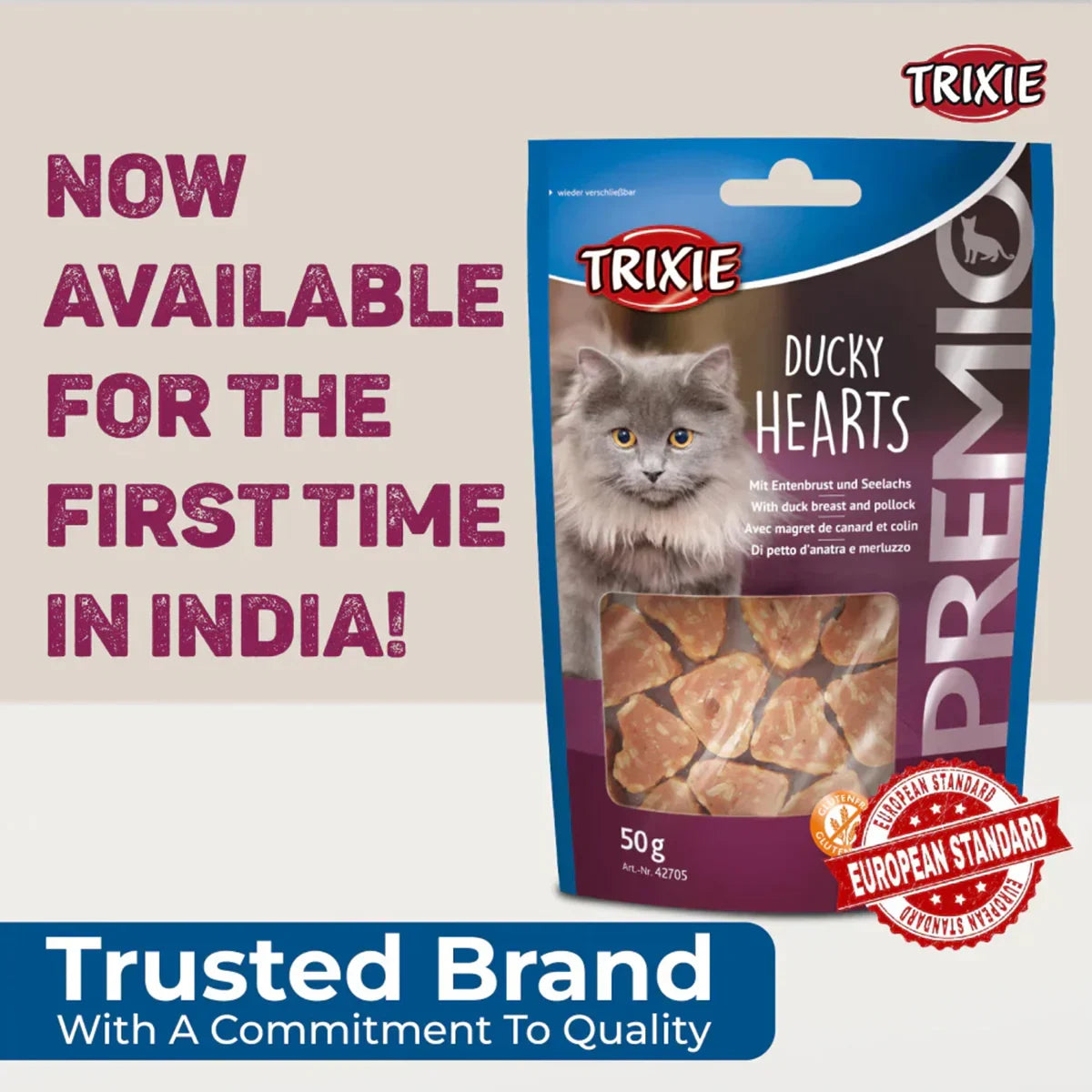 Trixie Premio Ducky Hearts Cat Treat - 50g - Zigly